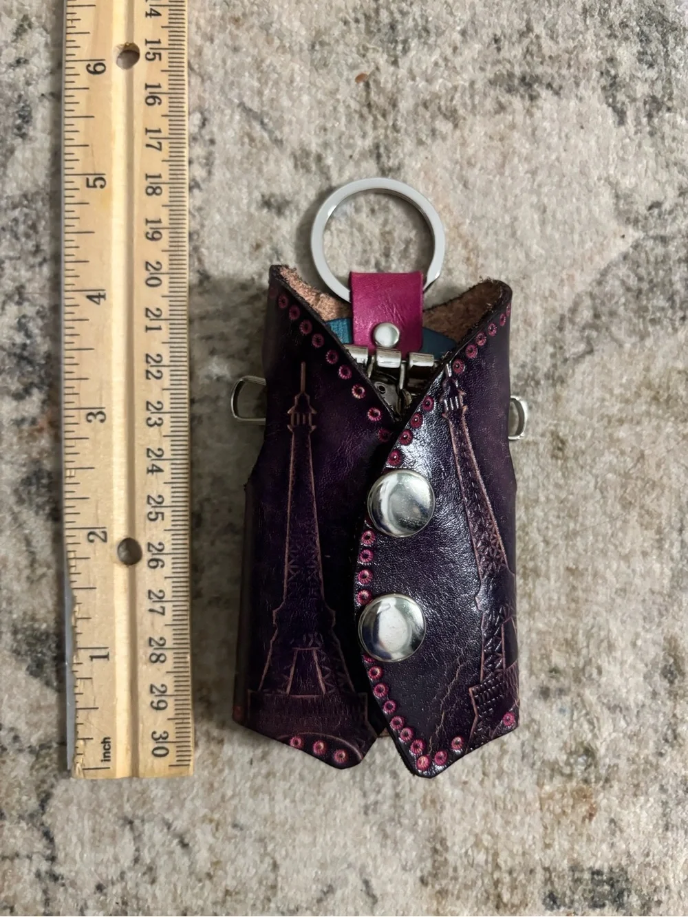 Source Unknown Purple and Pink Eiffel Tower Leather Key Case